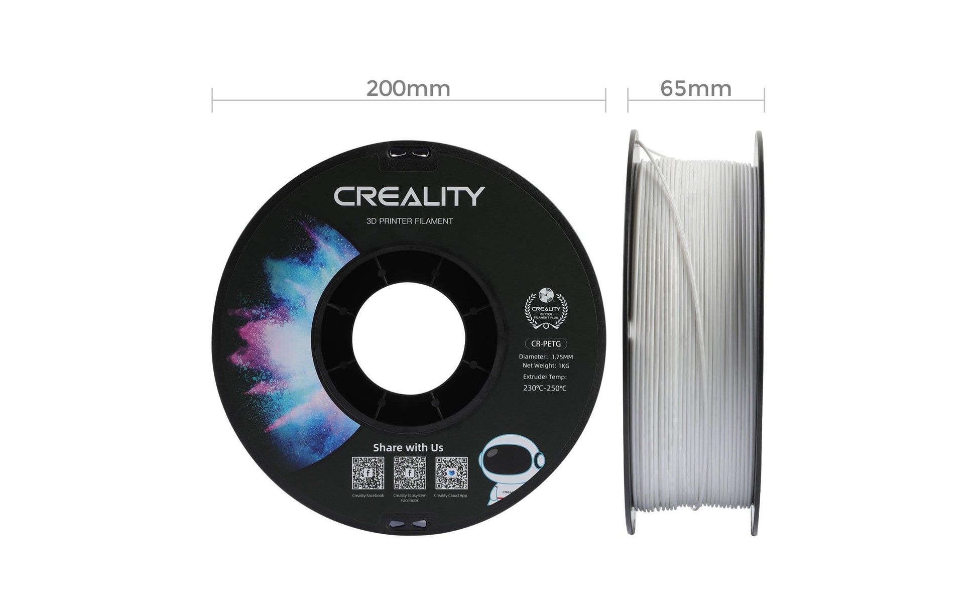 Creality 3D 3D-Drucker-Filament PETG 1,75 mm Weiss, 1 kg – für FDM-3D-Drucker