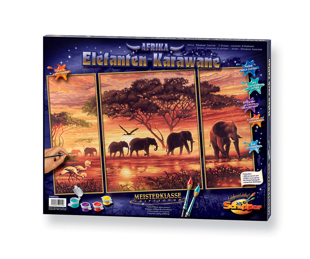 Schipper Malen-nach-Zahlen-Set – Elefanten – 3-teilig, je 80 × 50 cm – ab 8 Jahren