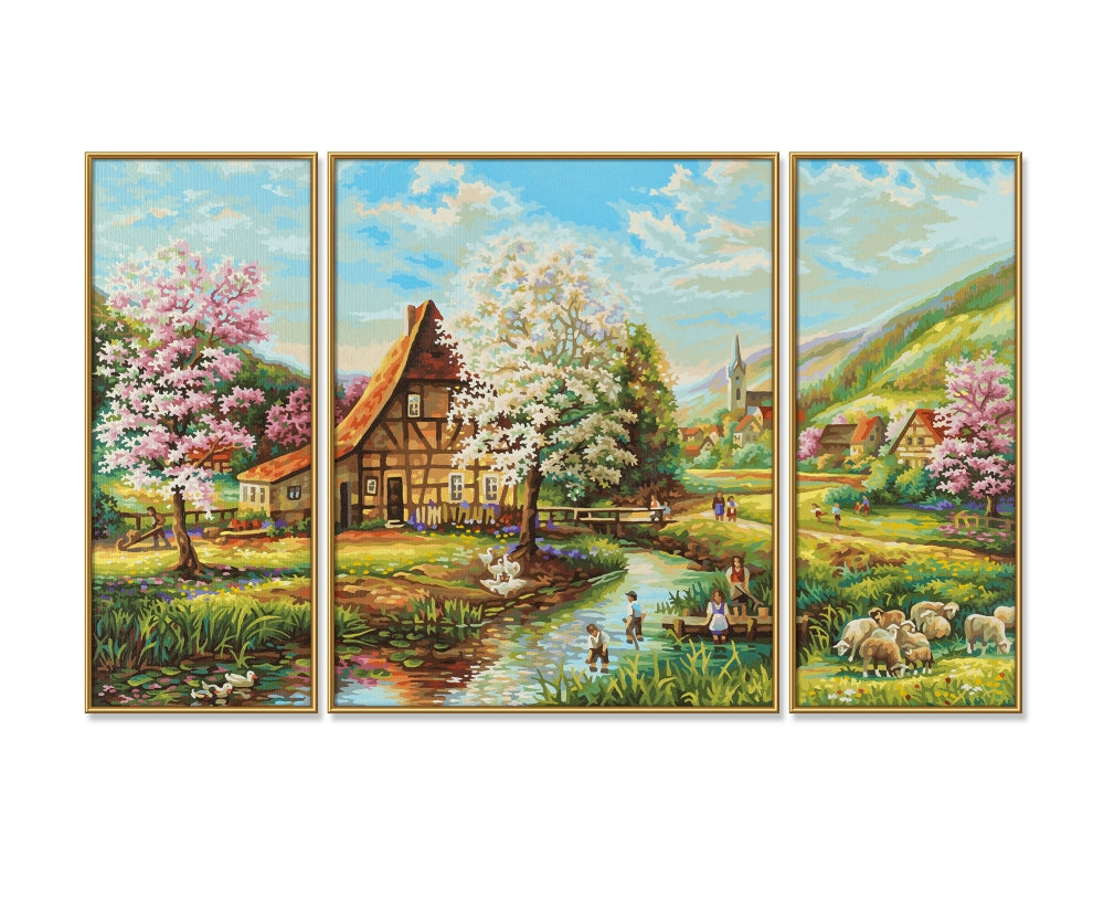 Schipper Malen-nach-Zahlen-Set – Ländliche Idylle – 3-teilig, je 80 × 50 cm – ab 8 Jahren
