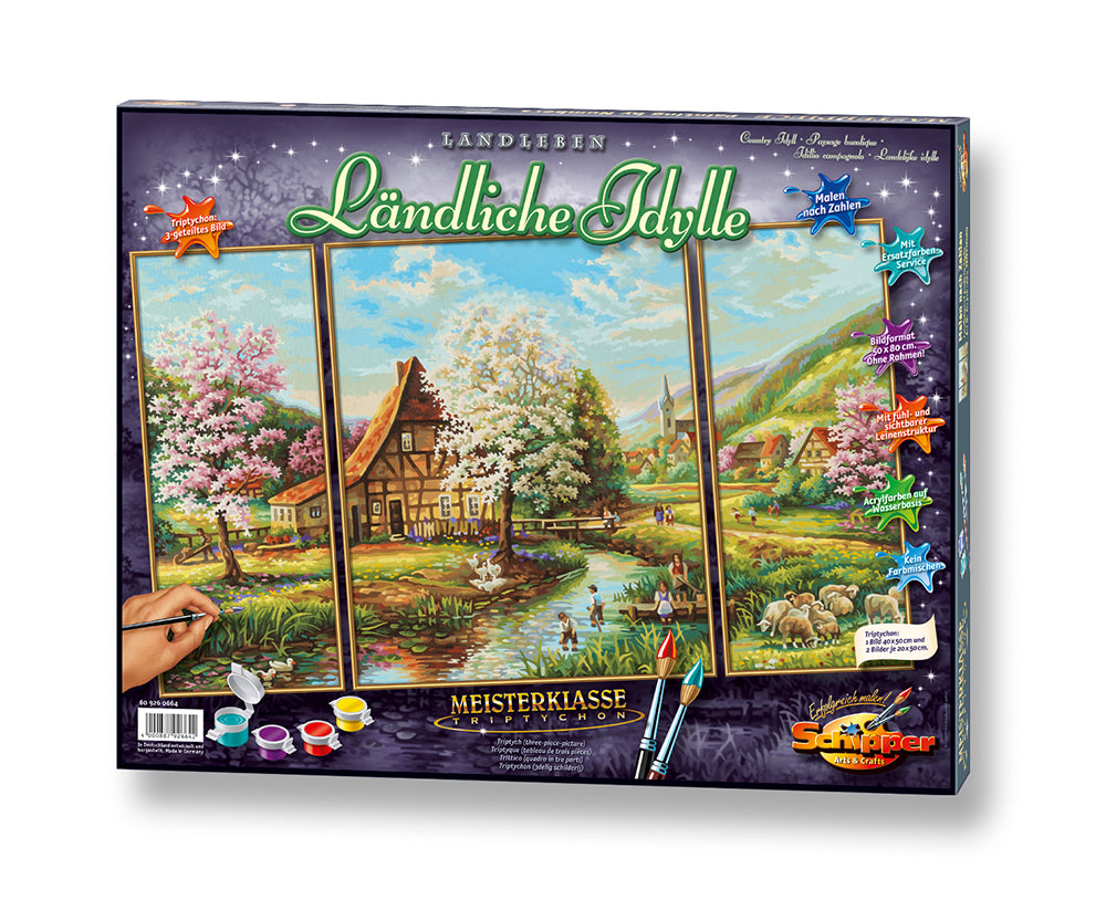 Schipper Malen-nach-Zahlen-Set – Ländliche Idylle – 3-teilig, je 80 × 50 cm – ab 8 Jahren