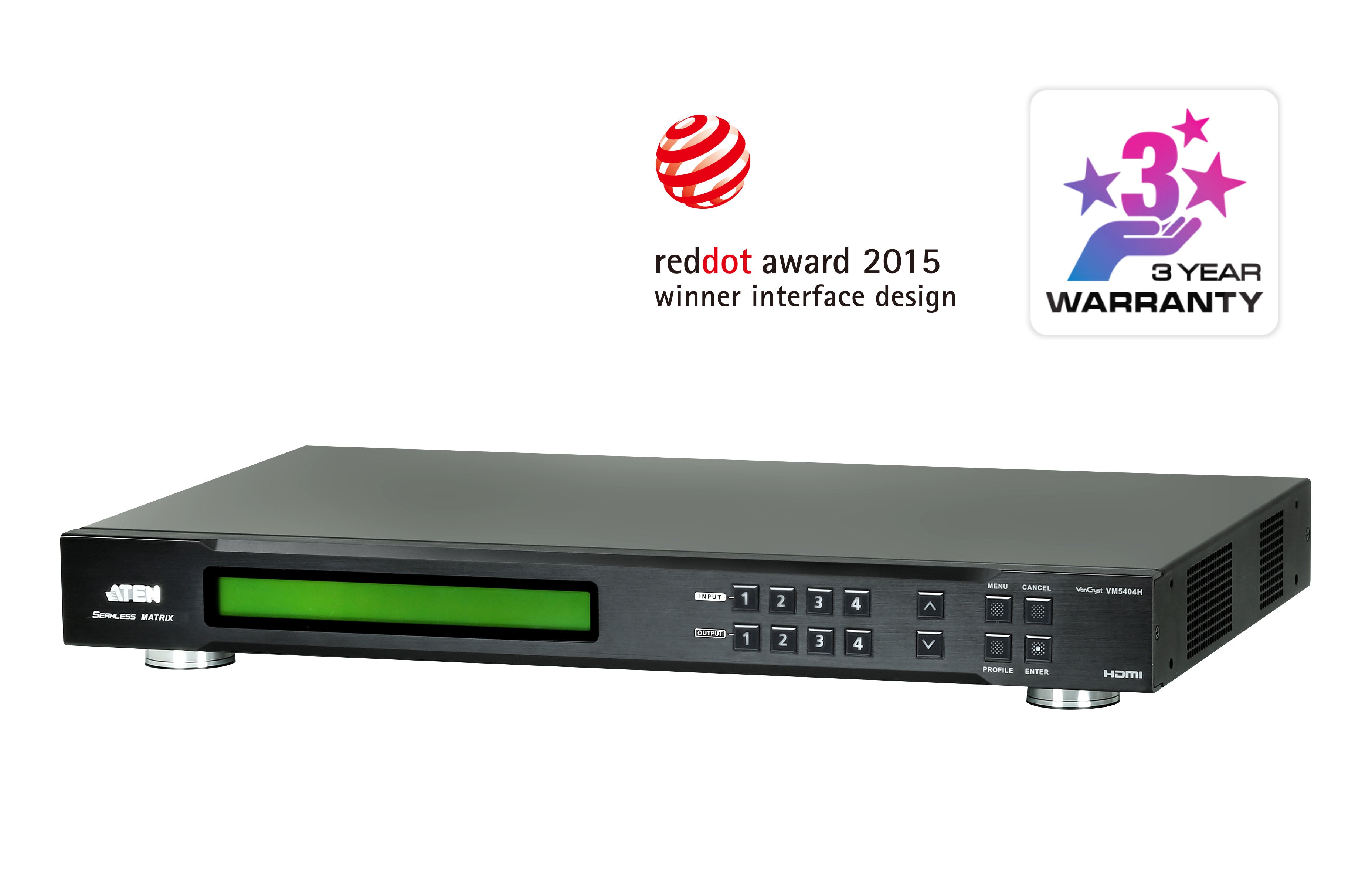 ATEN VM5404H – HDMI Matrix-Switch, Matrix 4×4, 1080p@60 Hz, 15 m, Scaler, RS‑232/IR, CEC