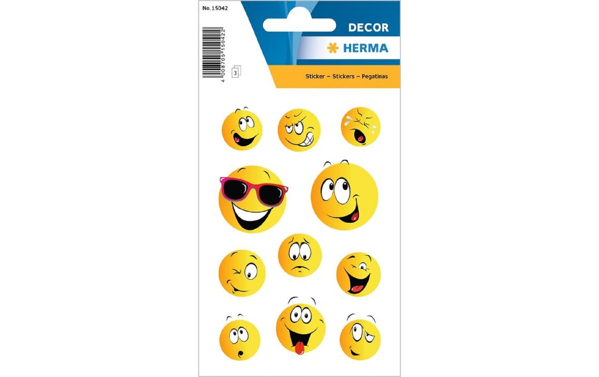 HERMA Schmucketiketten – Happy Face – 33 Stück – permanent – mehrfarbig