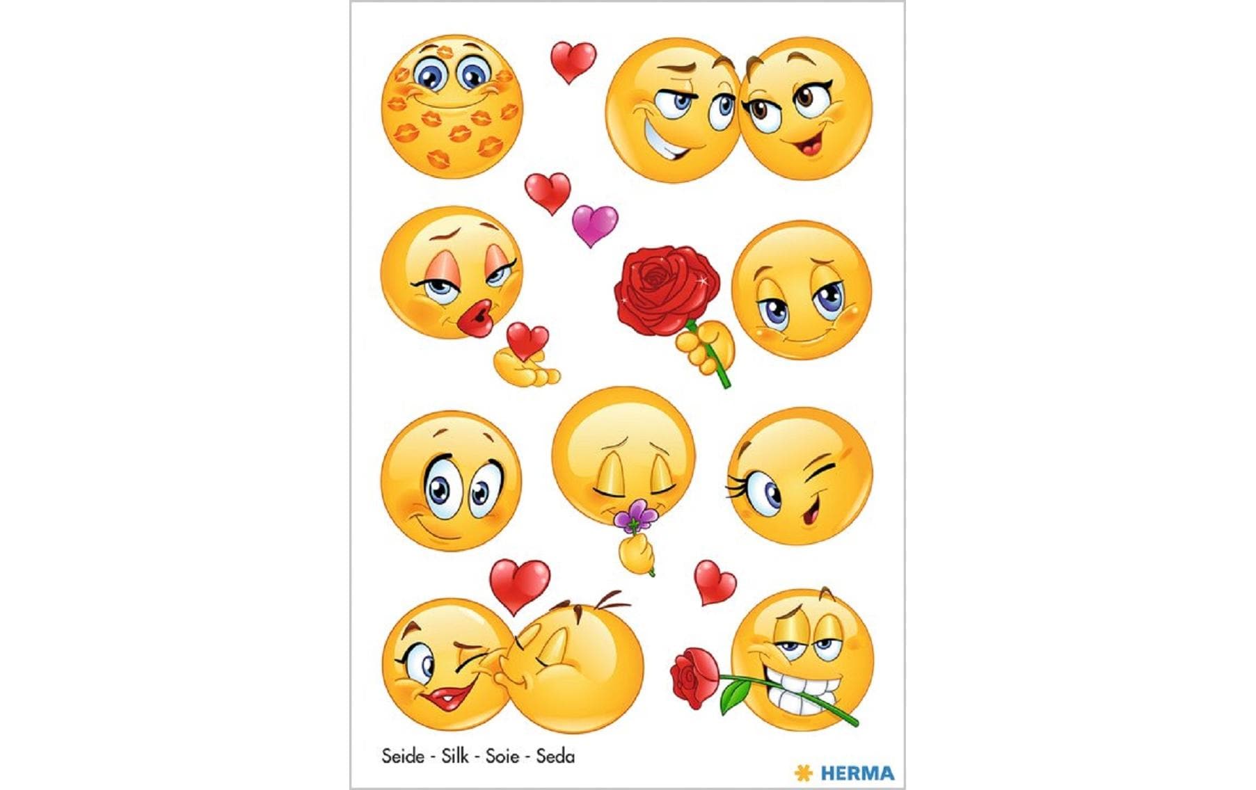 HERMA Schmucketiketten Love Faces – 9 Stück – permanent – mehrfarbig