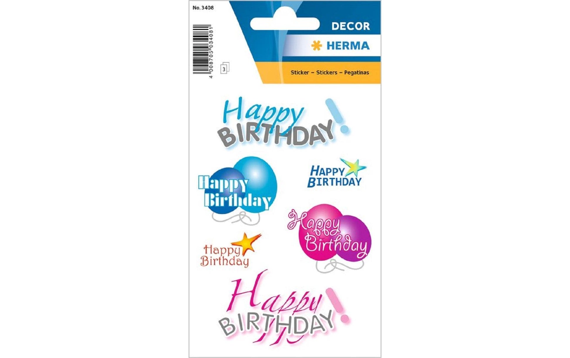 HERMA Schmucketiketten – Happy Birthday – 18 Stück – permanent – mehrfarbig