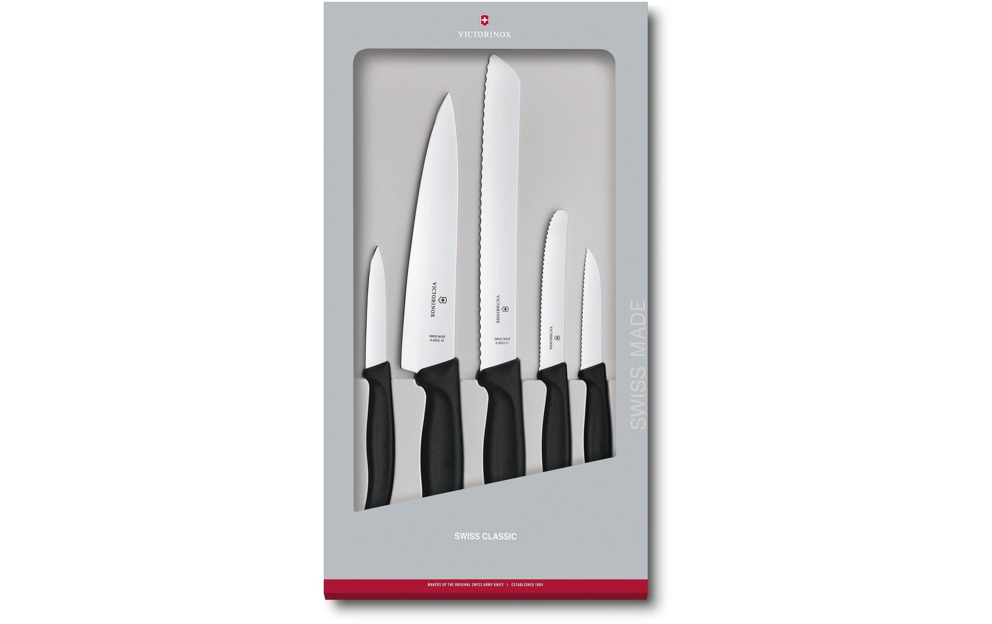 Victorinox Messerset – Wellenschliff – Edelstahl/Kunststoff – Schwarz – 22,8 × 2,7 × 40,2 cm – 5-teilig