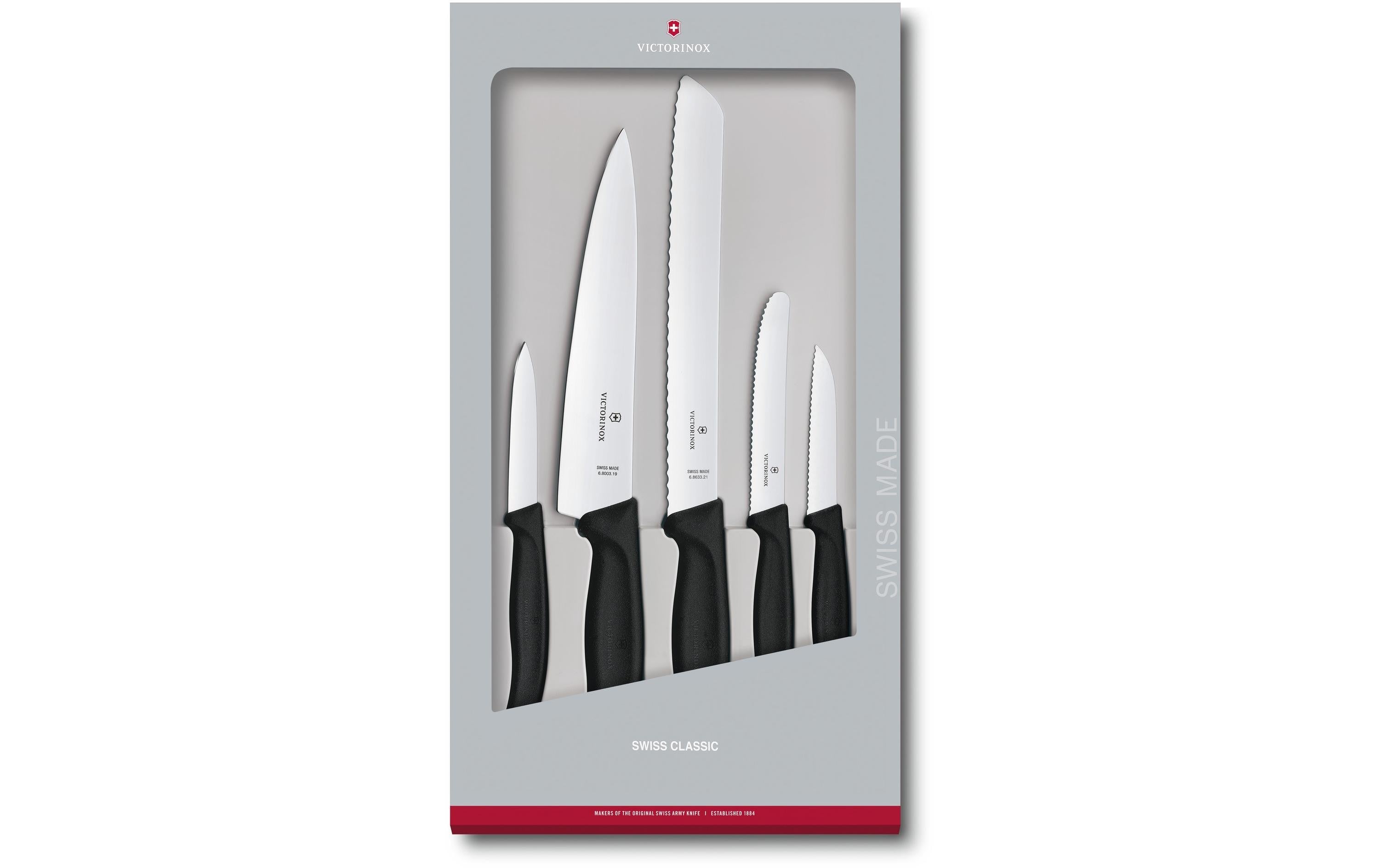 Victorinox Messerset – Wellenschliff – Edelstahl/Kunststoff – Schwarz – 22,8 × 2,7 × 40,2 cm – 5-teilig