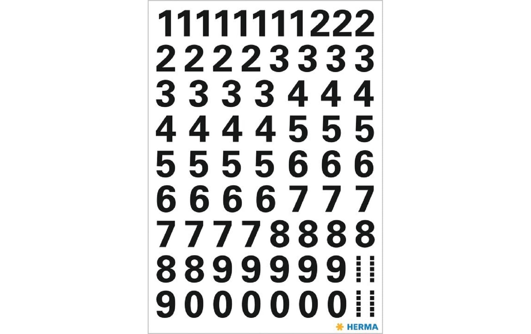 HERMA Vario Buchstaben- und Zahlen-Etikettenbogen – 84 × 120 mm, 10 mm, Schwarz, Zahlen 0–9 – 71 Stk