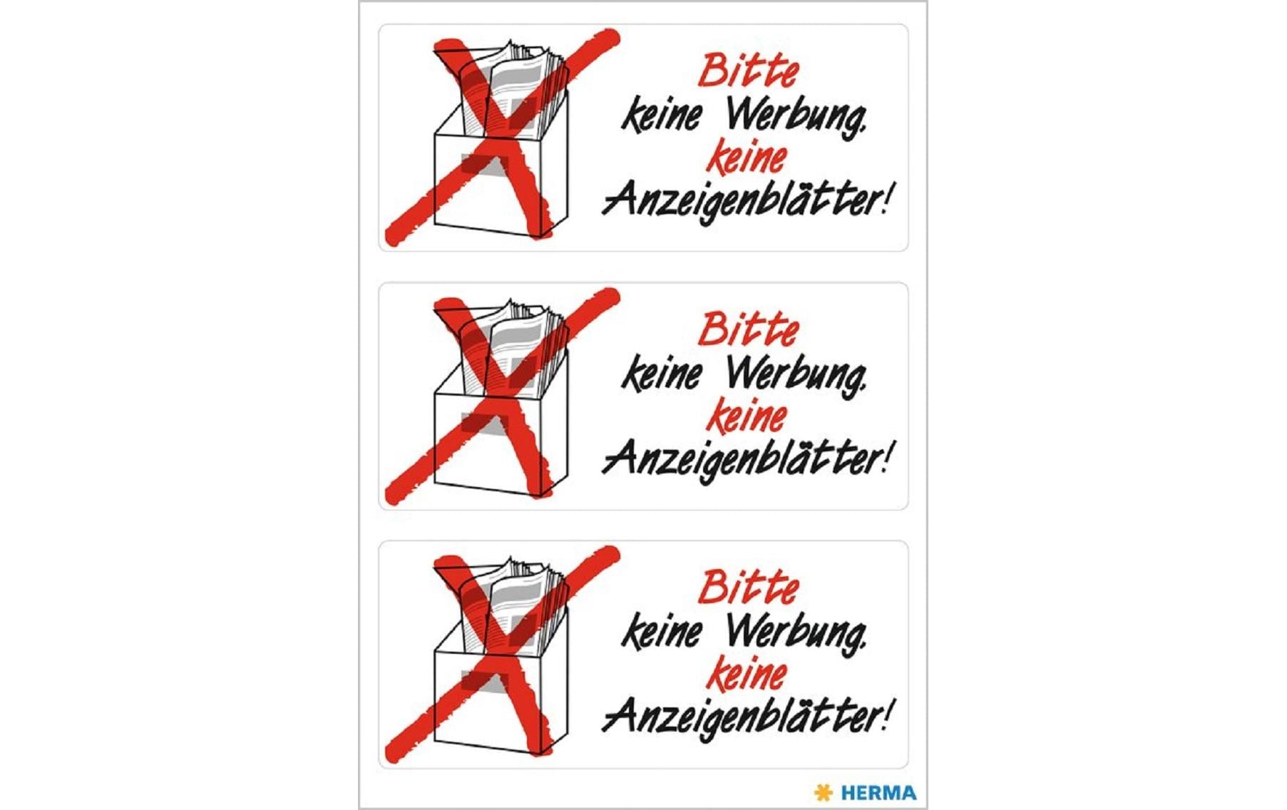 HERMA Schmucketiketten – Motiv Bitte keine Werbung / Anzeigenblätter – Folie, 3 Stk, abgerundete Ecken