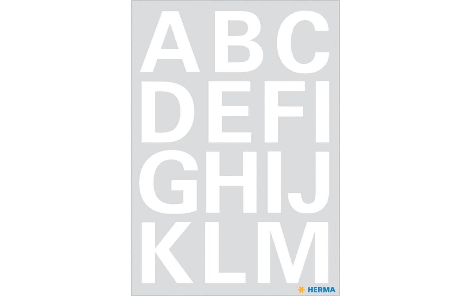 HERMA Selbstklebende Buchstaben A–Z – Bogenformat 84 × 120 mm, Höhe 25 mm, Weiss, Folie – 2 Stk