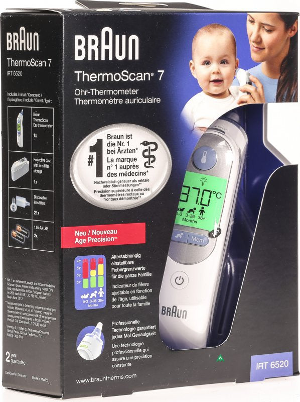 Braun ThermoScan 7 IRT6520 – Infrarot-Ohrthermometer – für Neugeborene, 9 Speicherplätze