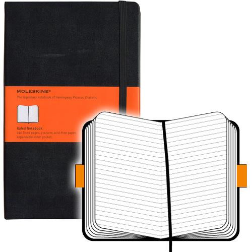 Moleskine Notizbuch, 130 × 210 mm, liniert, Leimbindung, Hardcover, 240 Seiten, 70 g/m² – schwarz