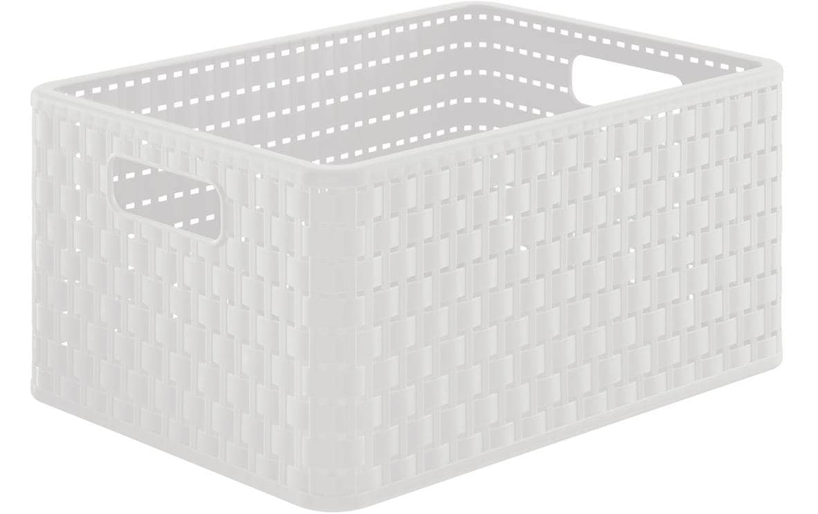 Rotho Aufbewahrungskorb 18 l (mit Deckel) – Recycling-Kunststoff – Weiss – für A4 – mit Griff