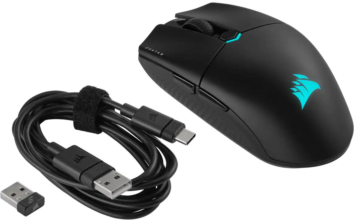 Corsair KATAR ELITE Wireless Gaming-Maus – kabellos, 6 Tasten, für Rechtshänder, integrierter Speicher, schwarz