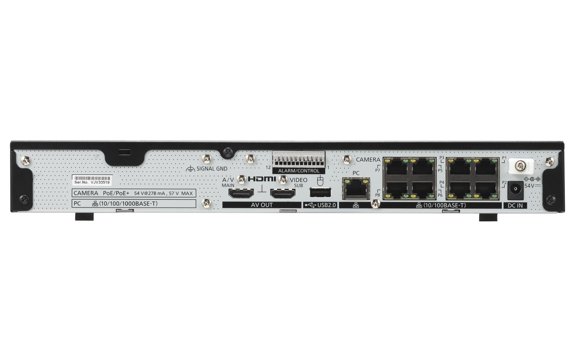 i-PRO WJ-NU201KG Netzwerkrecorder – 8 Kanäle, 8× PoE+ (30 W), 20 TB Speicher