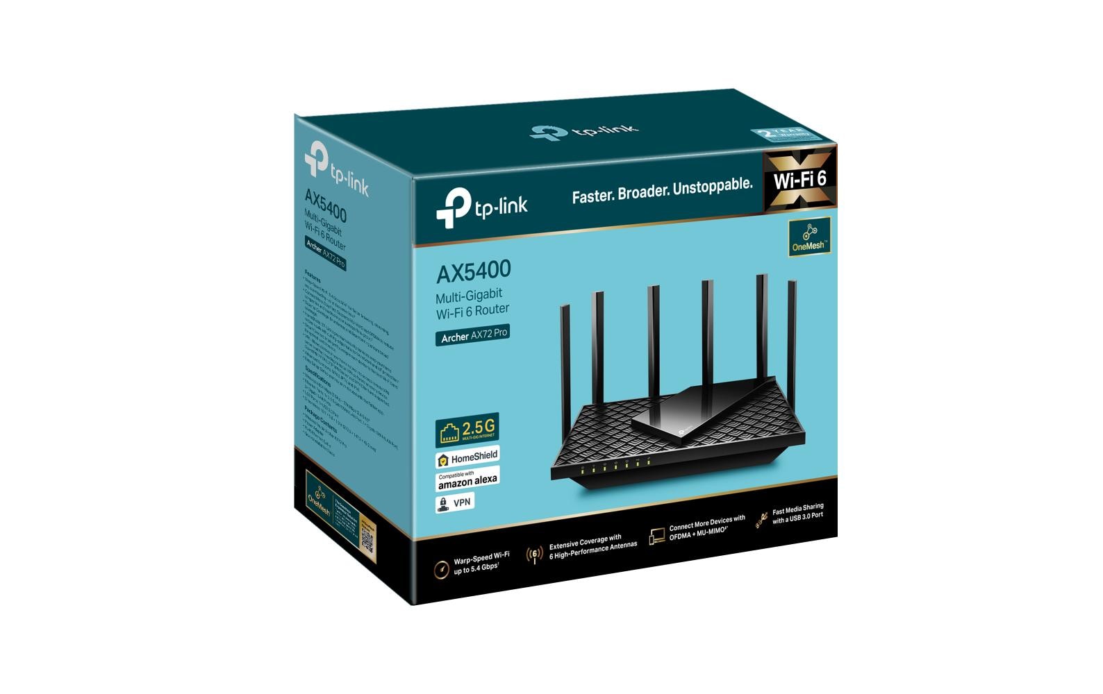 TP-Link Archer AX72 Pro – WLAN-Router – Wi-Fi 6 Dual-Band (2,4/5 GHz), 4,8 Gbit/s, 2.5GbE