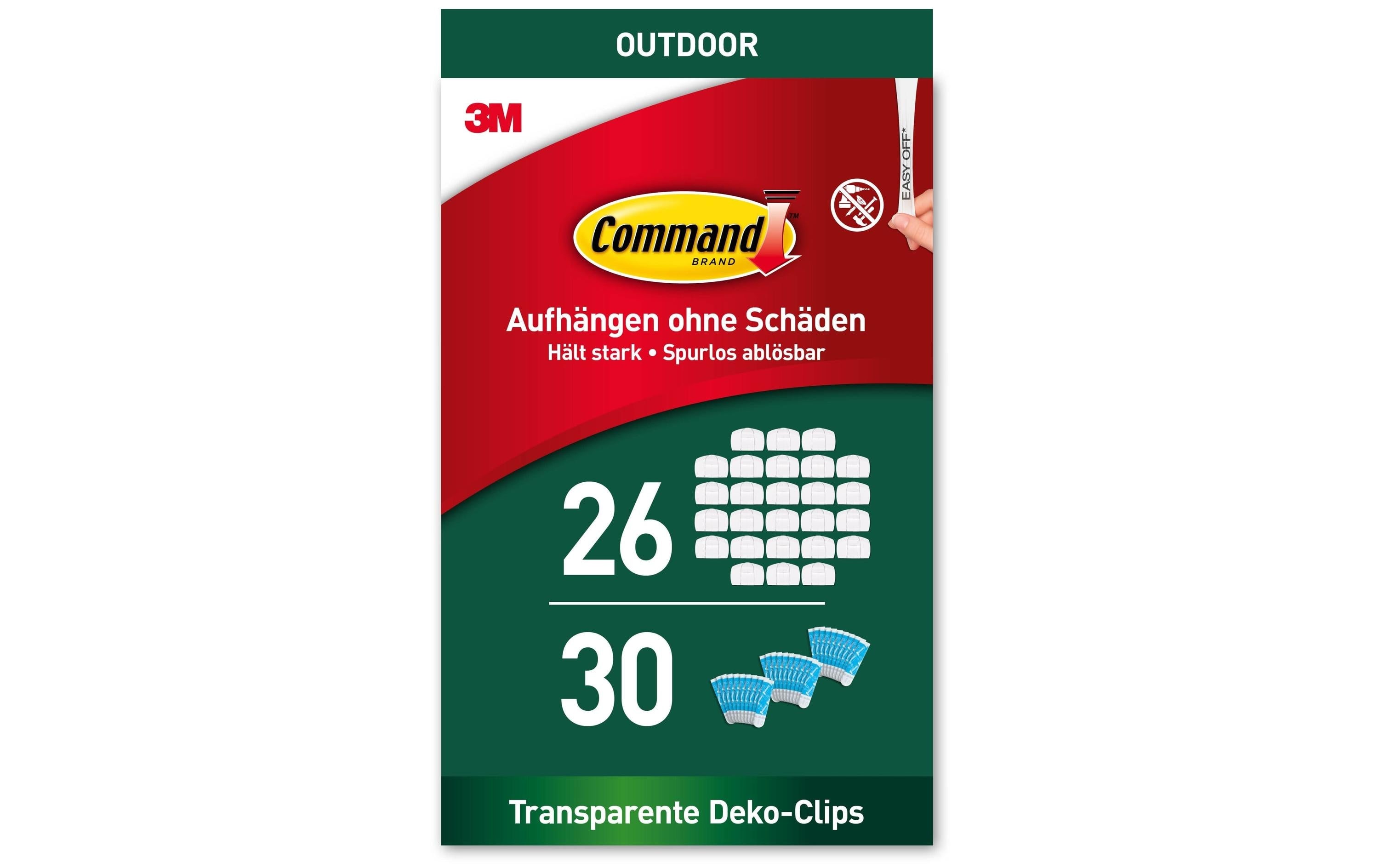Command Lichterketten Clips Klebestreifen – transparent, Kunststoff, witterungsbeständig, 26 Stück