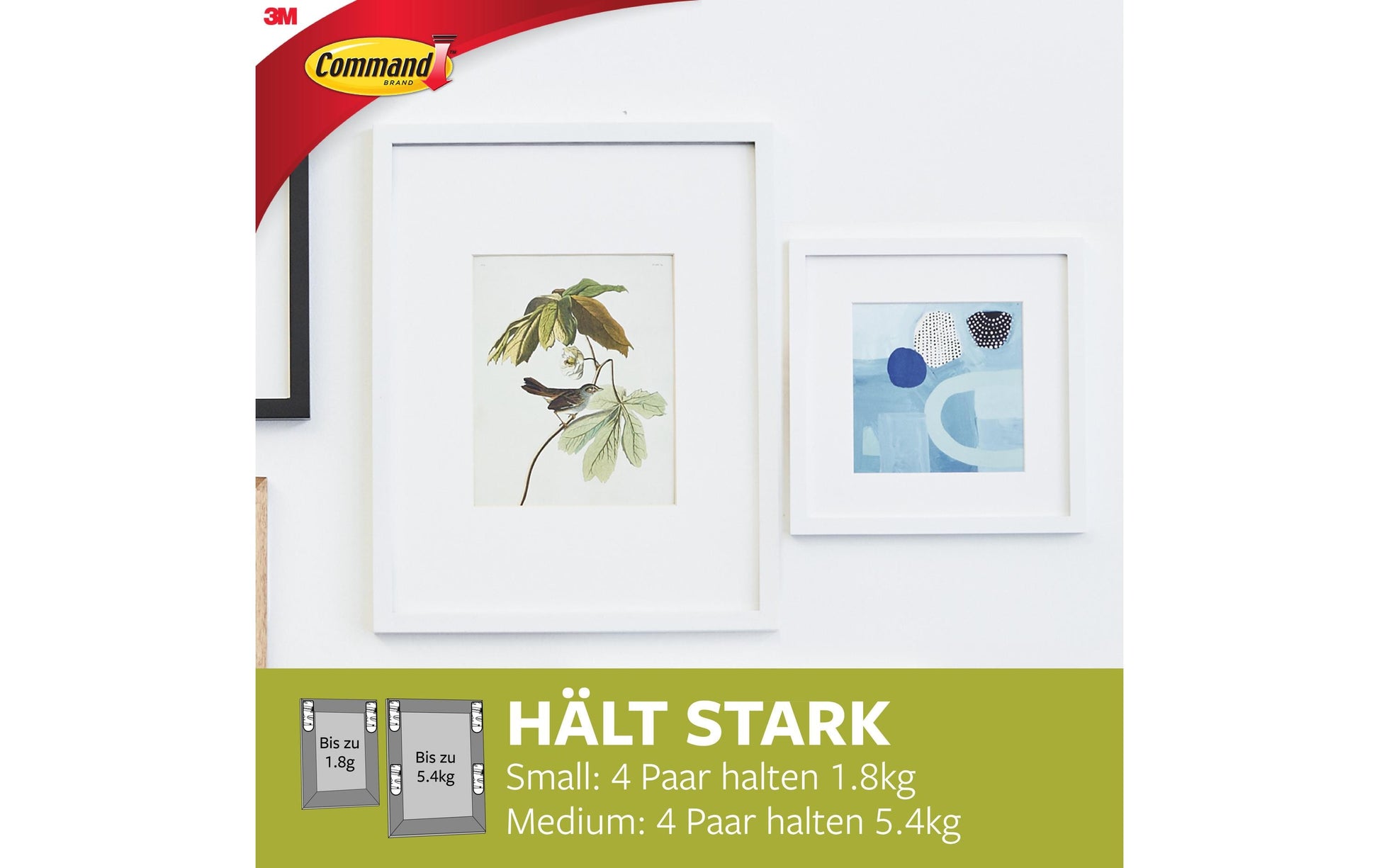 Command Powerstripes Montagestreifen – für Wandmontage, Weiss, bis 5,4 kg, 12 Stück