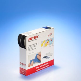 FASTECH Klettband, Kunststoff, schwarz, selbstklebend – 10 mm × 10 m – 1 Stück