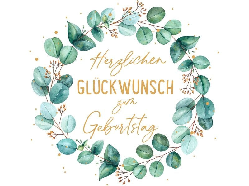 ABC Geburtstagskarte – 125 × 176 mm, mit Couvert, Blätterkranz, mehrfarbig – 1 Stk