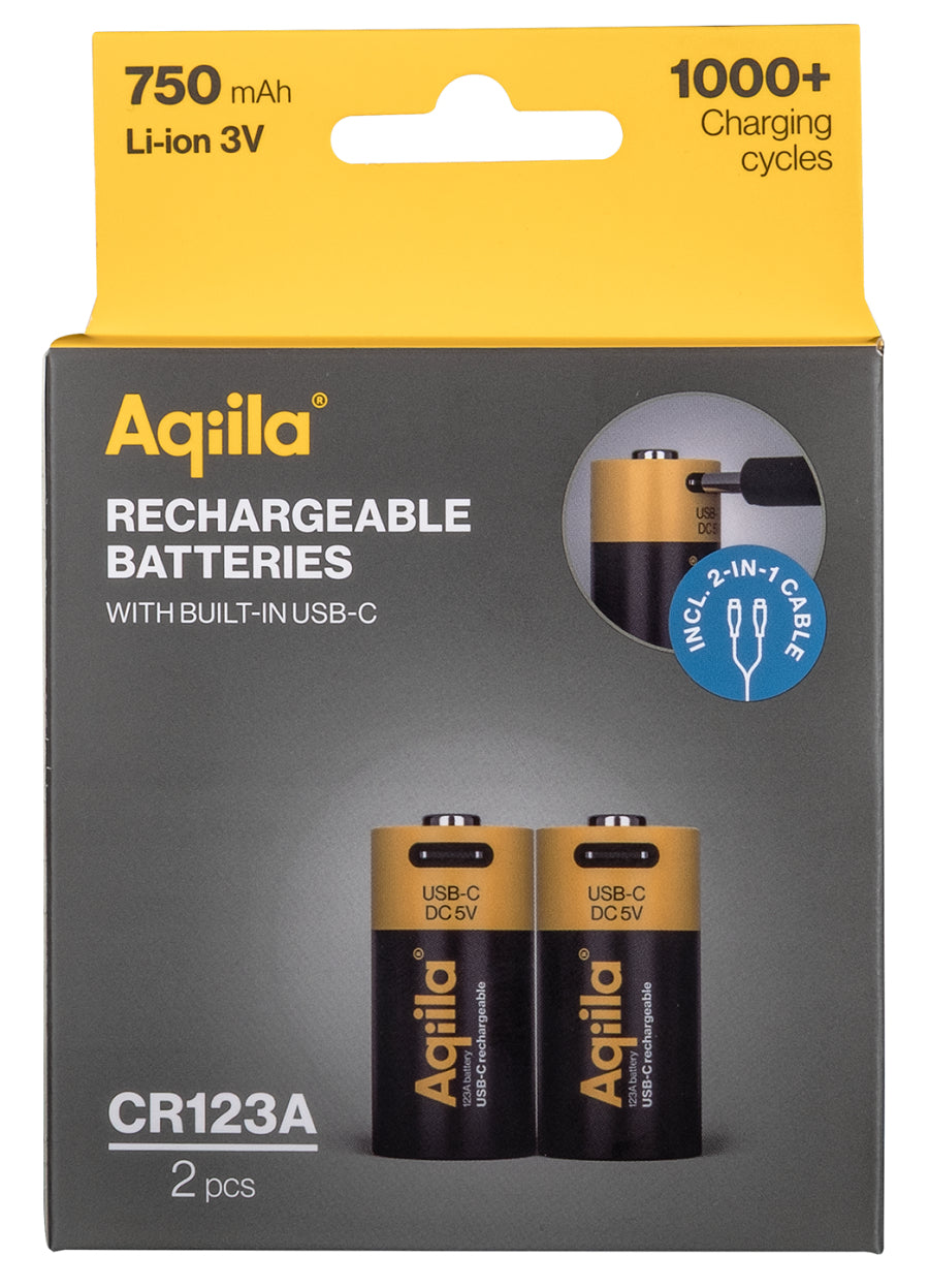 Aqiila CR123A Akkus, Li-Ion, 750 mAh, 3 V – 2 Stk.