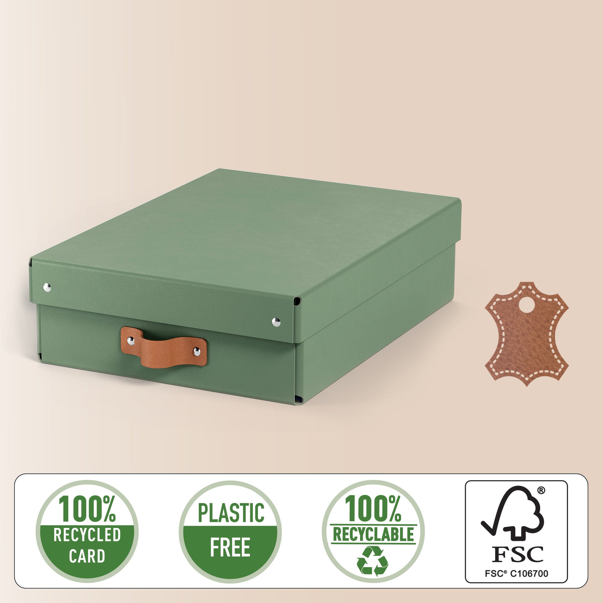 Leitz Puro flache Aufbewahrungsbox 8 l – mit Klappdeckel, 355 × 100 × 260 mm, hellgrün, Karton, 2er Pack