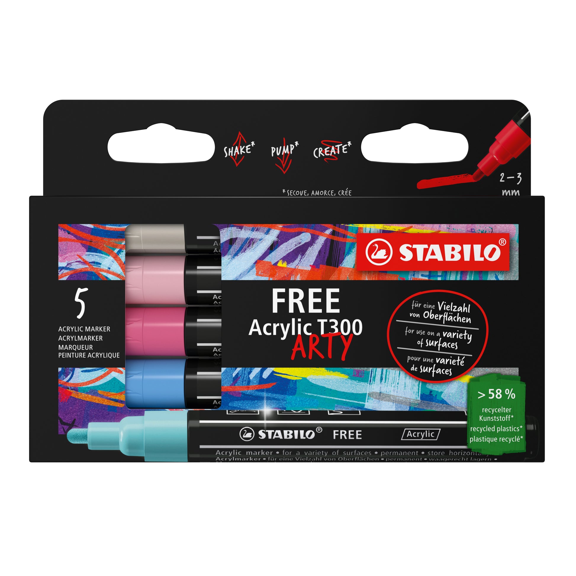 Stabilo Acrylic Marker – farbig sortiert, 5er