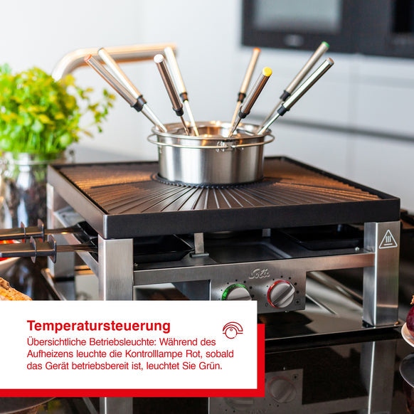 Solis Fondue-Set Combi-Grill 3 in 1 Typ 796 – Fonduetopf 1,3 l, 8 Personen, elektrisch – Edelstahl/Schwarz