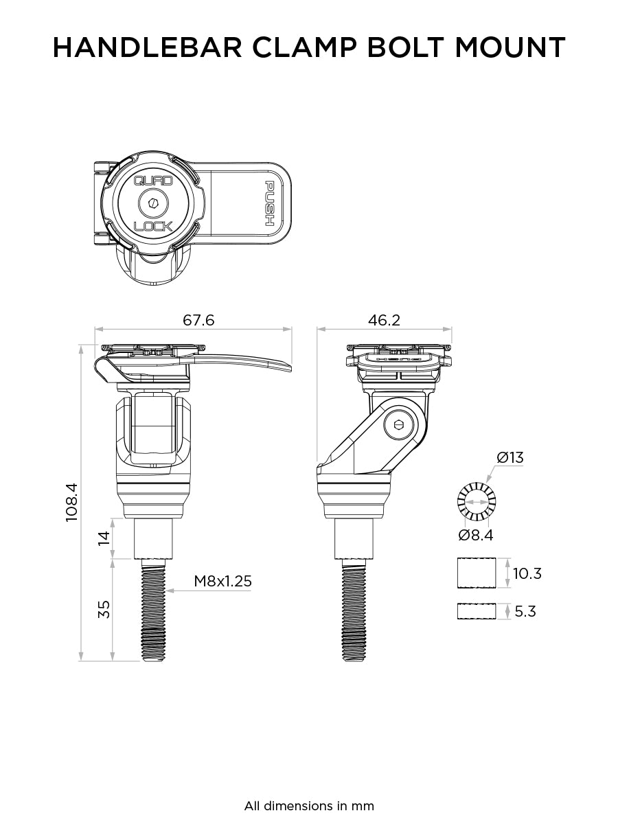 Quad Lock Motorrad-Lenkerklemme, Klemmhalterung – für Quad Lock Cases – Schwarz, Nylon/Stahl