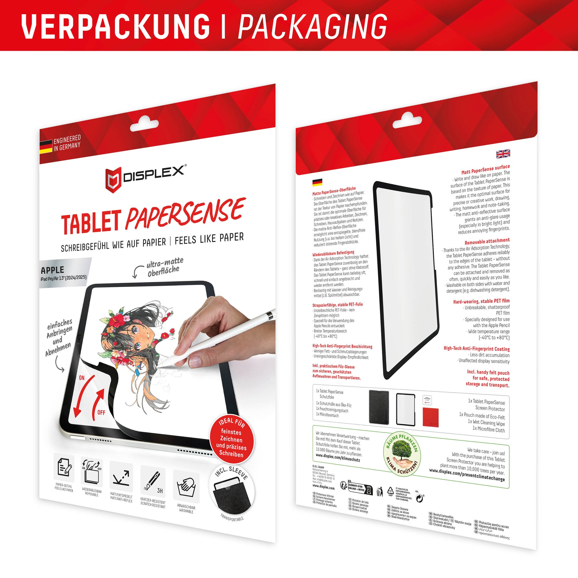 Displex Panzerglas für Apple iPad Pro 13" (2024) und iPad Air 13" (2025/2024) – Papier-Feeling, Matt