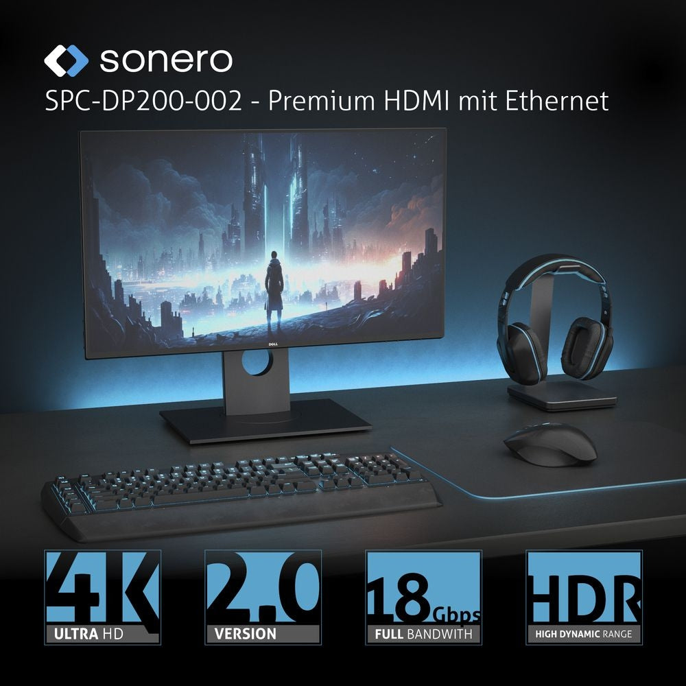 Sonero – DisplayPort (Stecker) auf HDMI (Buchse) Adapter, DP 1.2, HDMI 2.0, 4K@60 Hz, 20 cm, HDR
