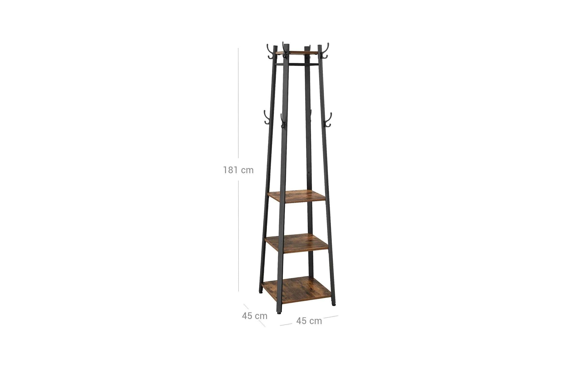 Vasagle Garderobenständer – 4 Haken, Stahl/Spanplatte, Schwarz/Braun, 45 × 45 × 181 cm