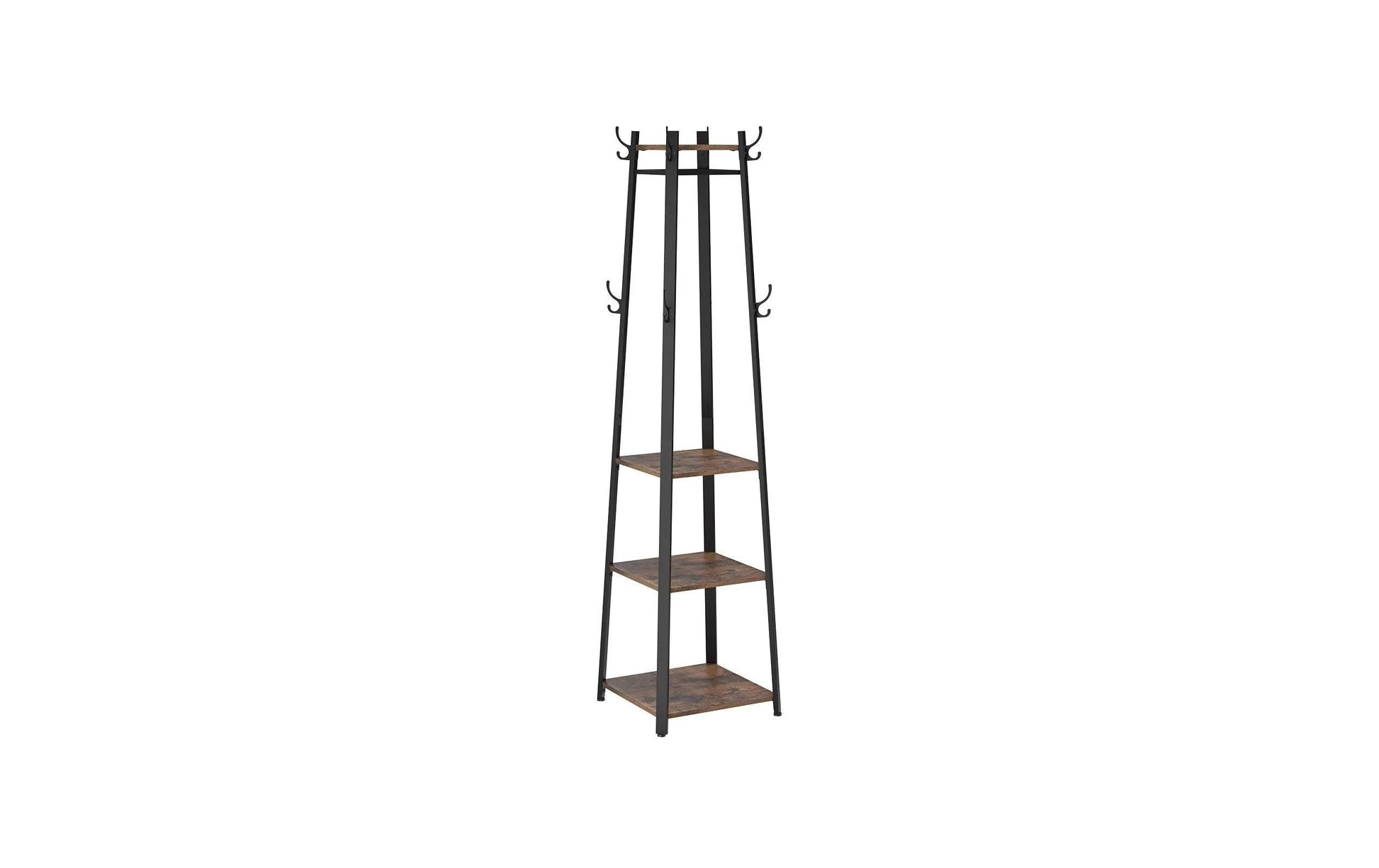 Vasagle Garderobenständer – 4 Haken, Stahl/Spanplatte, Schwarz/Braun, 45 × 45 × 181 cm