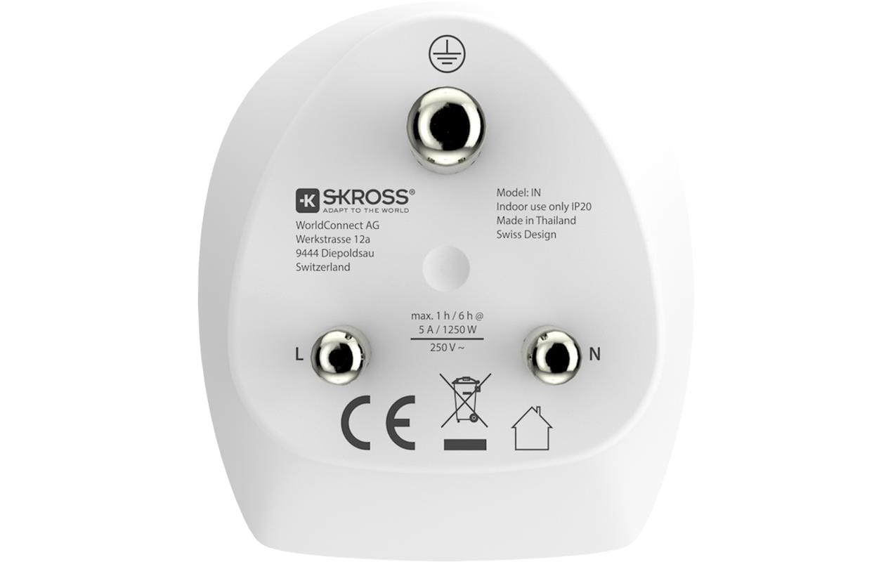 SKROSS Combo Reiseadapter Welt zu Indien – 3-polig (geerdet), 108 g