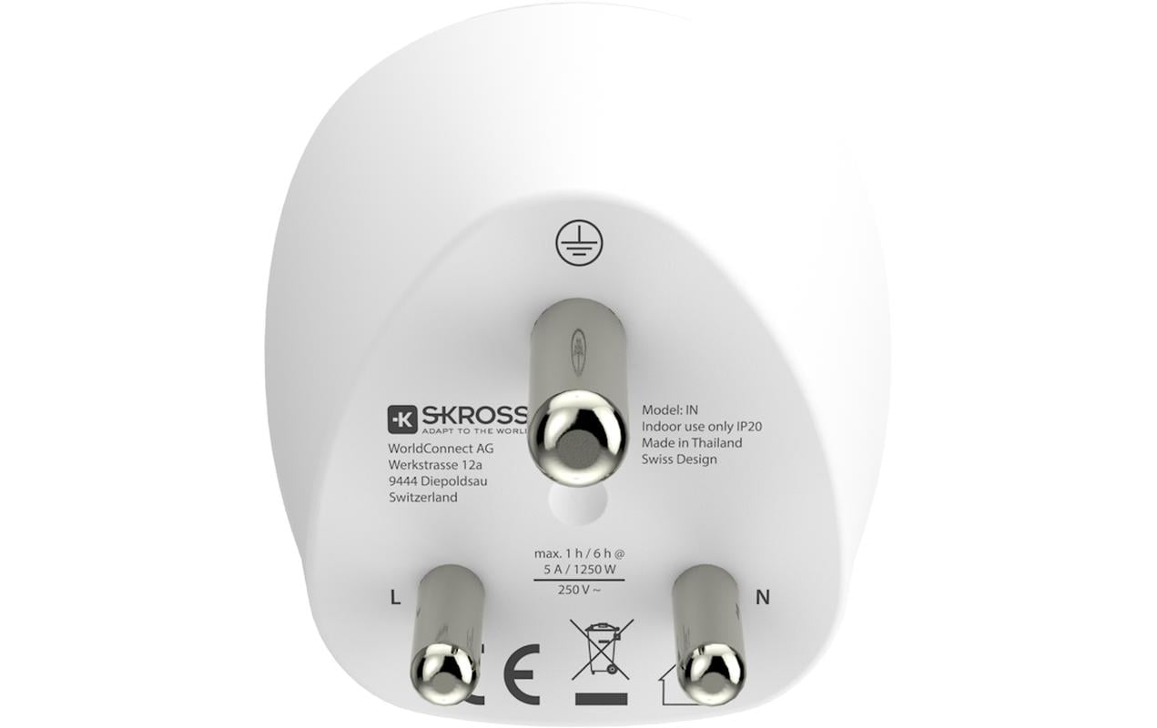 SKROSS Combo Reiseadapter Welt zu Indien – 3-polig (geerdet), 108 g