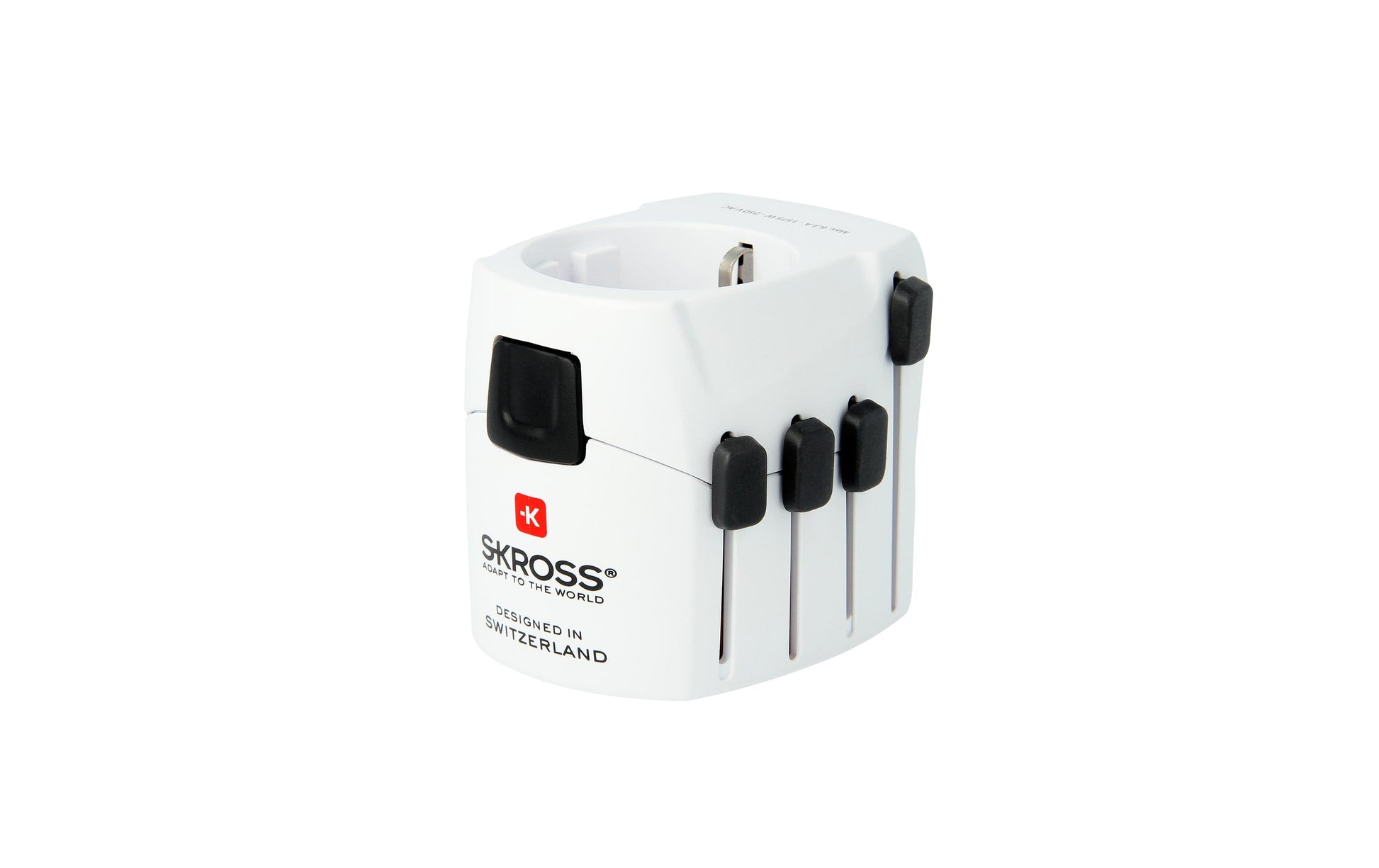 SKROSS – Reiseadapter – 100–250 V, 1750 W, 7 A, 3-polig (geerdet) – von USA nach Europa – weiss – 55×58×72 mm