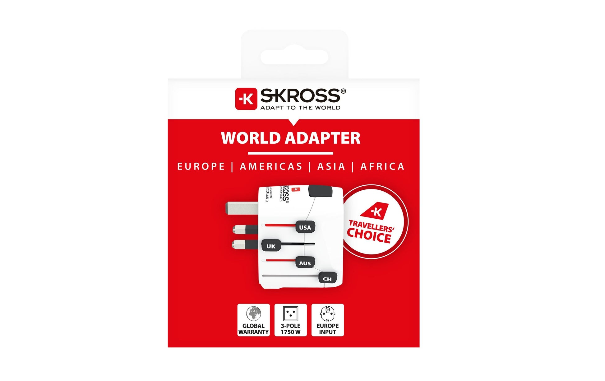 Skross PRO World 7A Reiseadapter Europa zu Brasilien – 1750 W, geerdet – für 2- und 3-polige Geräte