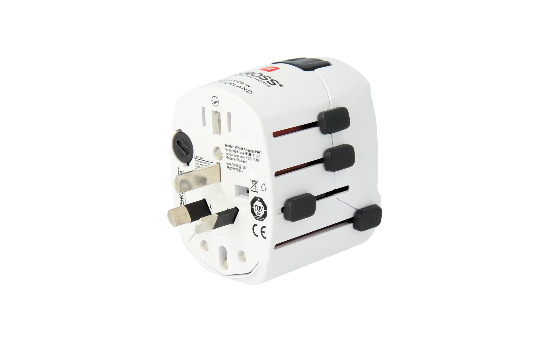 SKROSS – Reiseadapter – 100–250 V, 1750 W, 7 A, 3-polig (geerdet) – von USA nach Europa – weiss – 55×58×72 mm