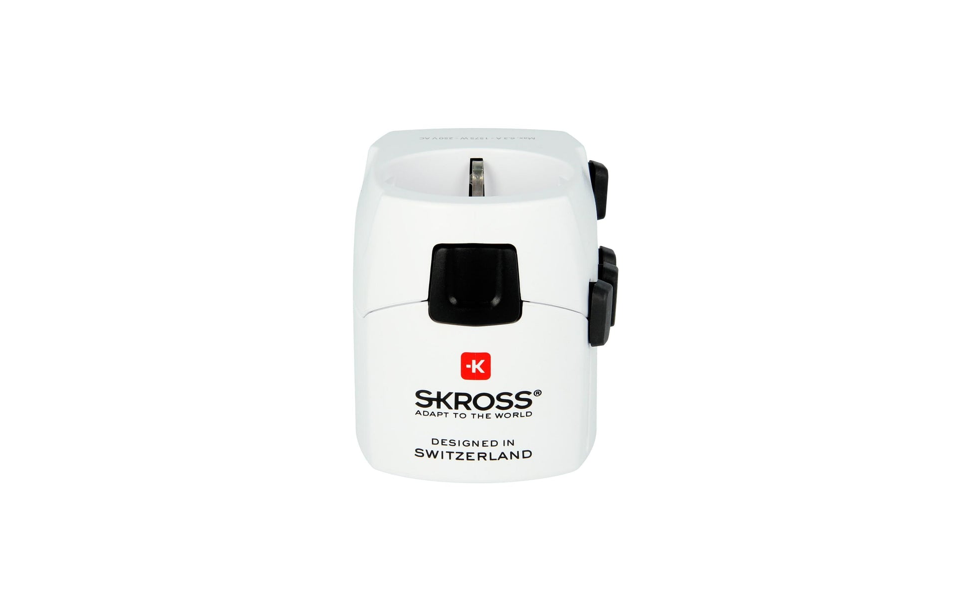 SKROSS – Reiseadapter – 100–250 V, 1750 W, 7 A, 3-polig (geerdet) – von USA nach Europa – weiss – 55×58×72 mm