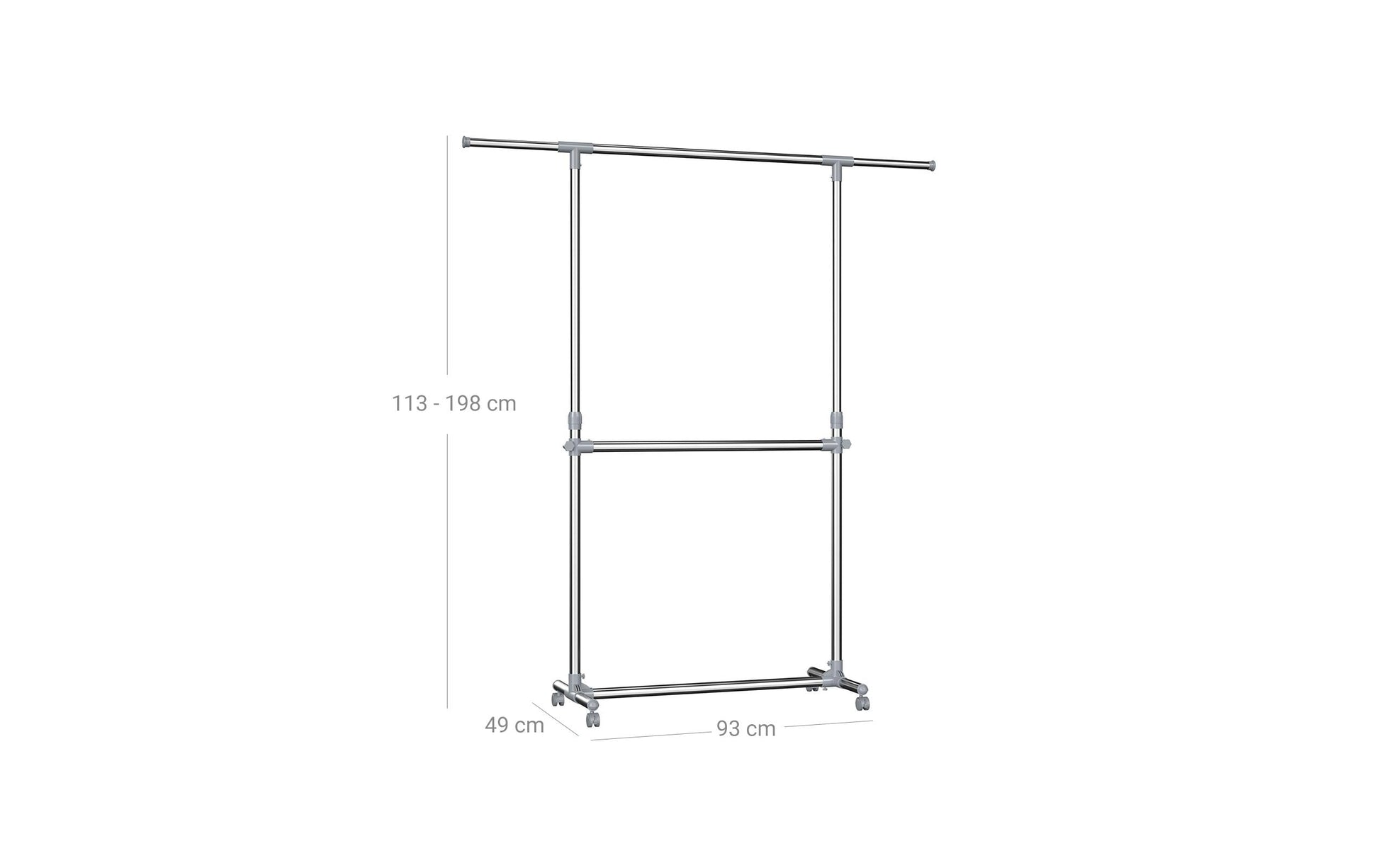 Songmics LLR401 Garderobenständer – 1'980 mm – Kunststoff/Edelstahl – Silber – mit Rollen, verstellbar