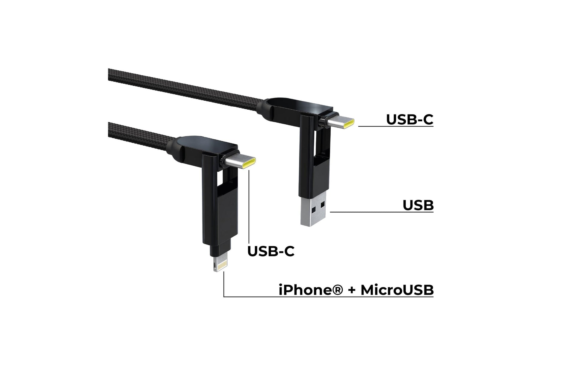 Rolling Square USB-A auf USB-C Kabel – USB 2.0 (480 Mbit/s) – 2 m – Abgewinkelt – Schwarz