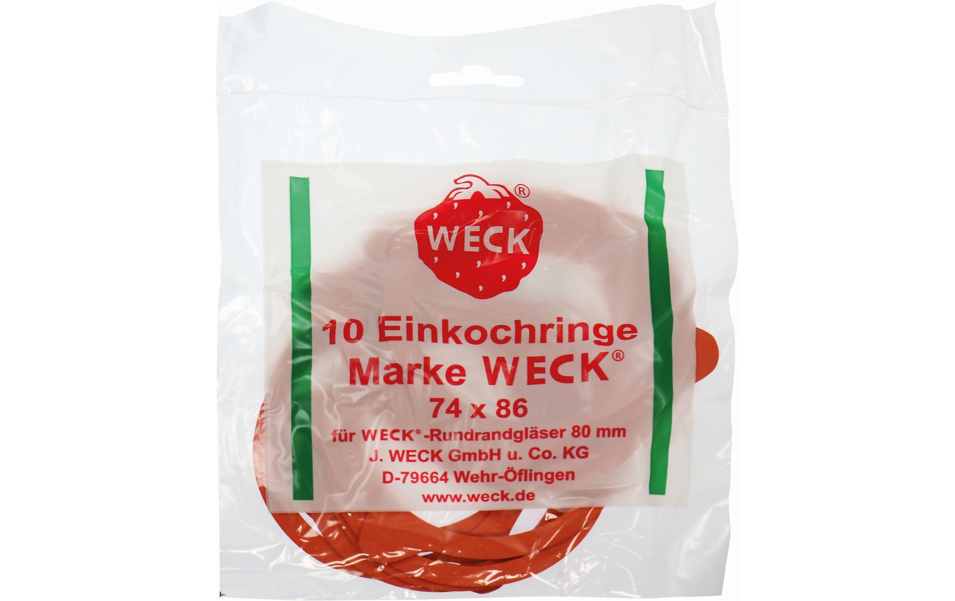 Weck Gummiringe – 10er Set, Ø 8,0 cm, Gummi, Rot, spülmaschinenfest, für 74/86 mm Gläser