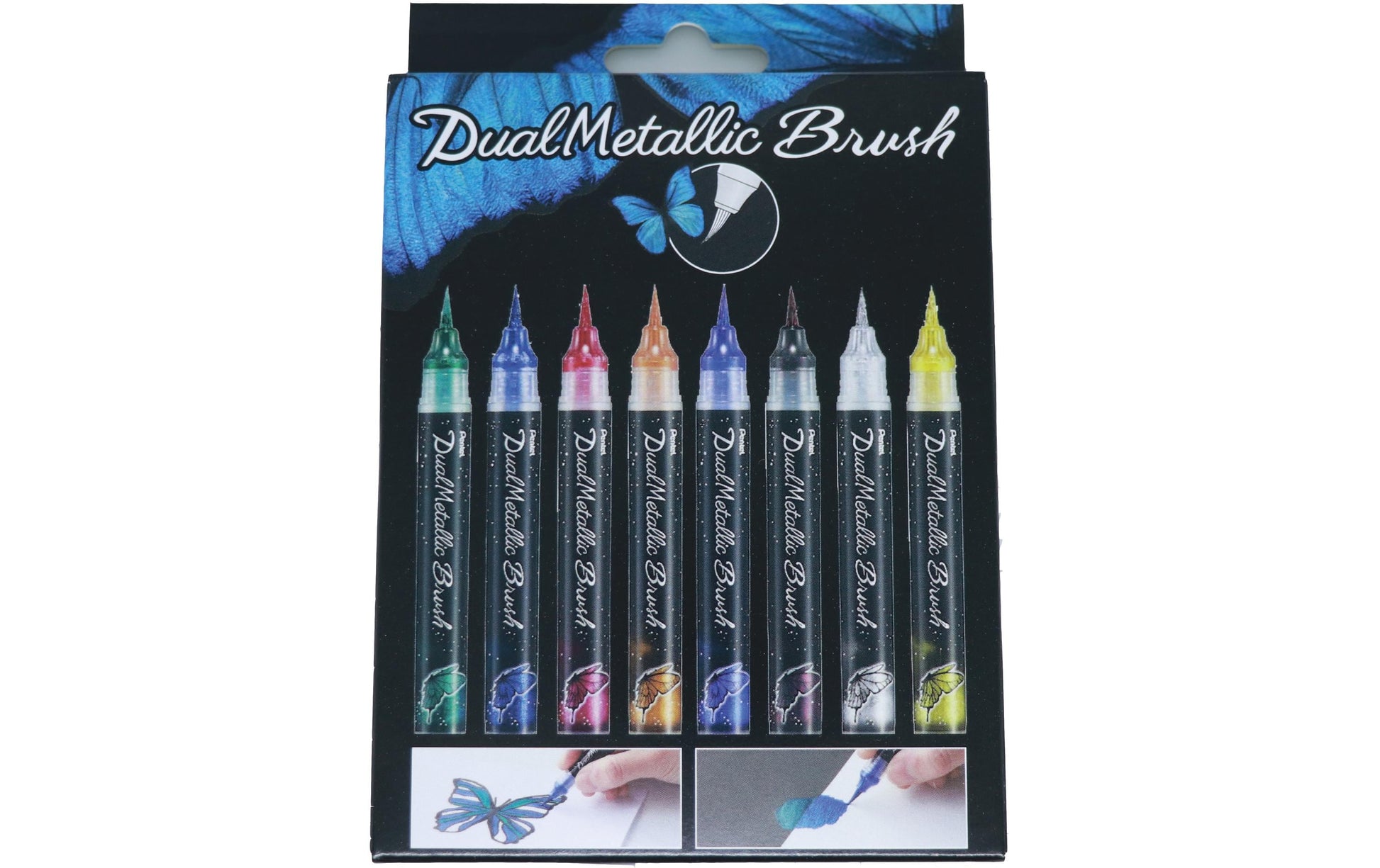 Pentel Pinselstift – farbig sortiert, 8er-Pack, Kunststoff, Effekttinte, für dunkles Papier