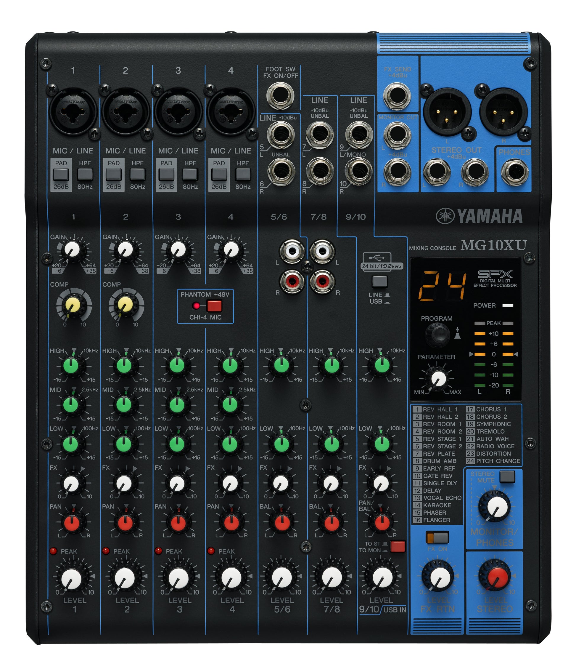 Yamaha MG10XU – 10-Kanal Mixer, USB-Audio, integrierte Effektsektion, Schwarz