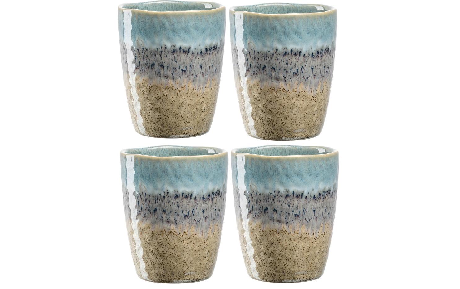LEONARDO Matera Becher – 0,30 l, Keramik, beige, blau, grau, spülmaschinenfest, mikrowellenfest, 4 Stück
