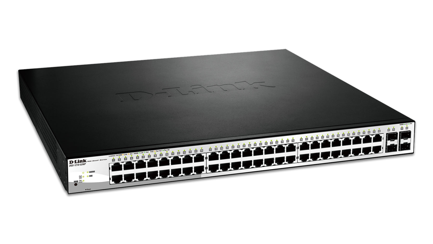 D-Link DGS-1210-52MP – Verwalteter L2 Switch – 48× 1G, 4× SFP, PoE+, PoE-Budget 370 W, 19", 1U