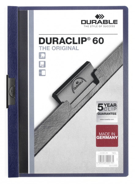 Durable Duraclip Klemmhefter 60, für A4, 60 Blatt – blau, 25er-Pack