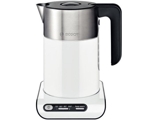Bosch Wasserkocher TWK8611P – 1,5 l – Temperaturwahl – Anthrazit/Edelstahl/Weiss