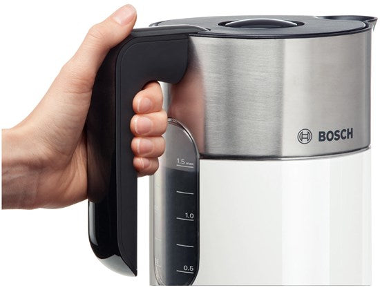 Bosch Wasserkocher TWK8611P – 1,5 l – Temperaturwahl – Anthrazit/Edelstahl/Weiss