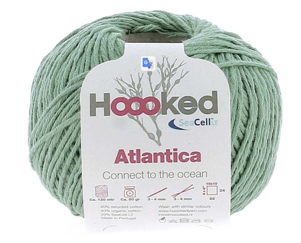 Hoooked Atlantica Wolle Grün – Recycelte Baumwolle, 50 g, 120 m, Nadel 3 mm, 1 Stk.