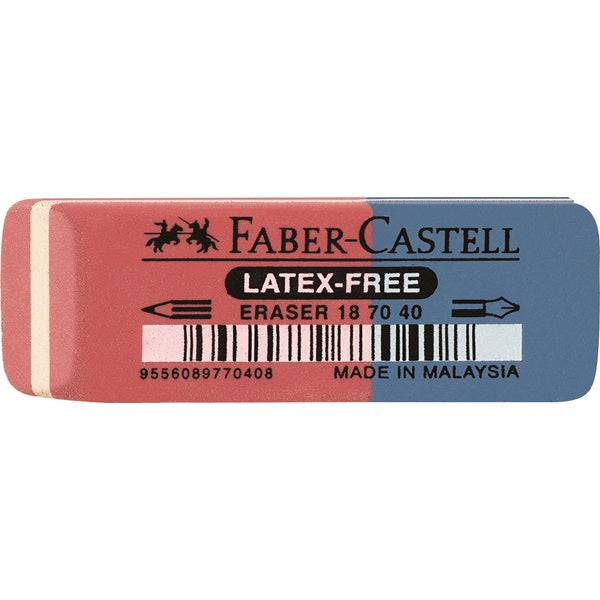 Faber-Castell Radiergummi 187040 – latexfrei, schmierfrei, 50 × 18 × 8 mm, blau, rot, 1 Stk.